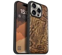 Carveit Custodia In Legno Compatibile MagSafe con iPhone 15 Pro Custodia, Magnetico Case avec Antiurto con Protezione Per 15 Pro Cover (Noce-Ruggito dell'Arte Astratta)