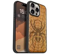 Carveit Custodia In Legno Compatibile MagSafe con iPhone 15 Pro Max Custodia, Magnetico Case avec Antiurto con Protezione Per 15 Pro Max Cover (Legno nero-Dominio del Tessitore di Ragnatele)