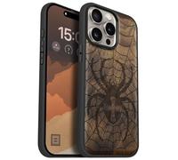 Carveit Custodia In Legno Compatibile MagSafe con iPhone 15 Pro Max Custodia, Magnetico Case avec Antiurto con Protezione Per 15 Pro Max Cover (Noce-Dominio del Tessitore di Ragnatele)
