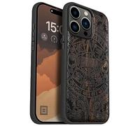 Carveit Custodia In Legno Compatibile MagSafe con iPhone 15 Pro Max Custodia, Magnetico Case avec Antiurto con Protezione Per 15 Pro Max Cover (Legno nero-Calendario Maya)