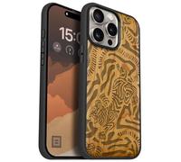 Carveit Custodia In Legno Compatibile MagSafe con iPhone 15 Pro Max Custodia, Magnetico Case avec Antiurto con Protezione Per 15 Pro Max Cover (Ciliegia-Ruggito dell'Arte Astratta)