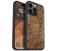 Carveit Custodia In Legno Compatibile MagSafe con iPhone 15 Pro Max Custodia, Magnetico Case avec Antiurto con Protezione Per 15 Pro Max Cover (Noce-Calendario Maya)