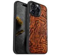 Carveit Custodia In Legno Compatibile MagSafe con iPhone 16 Pro Max Custodia, Magnetico Case avec Antiurto con Protezione Per Apple 16 Pro Max Cover (Rosea-Ruggito dell'Arte Astratta)