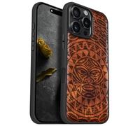 Carveit Custodia In Legno Compatibile MagSafe con iPhone 16 Pro Max Custodia, Magnetico Case avec Antiurto con Protezione Per Apple 16 Pro Max Cover (Rosea-Maori Moko Mandala)