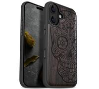 Carveit Custodia In Legno Compatibile MagSafe con iPhone 17 Custodia, Magnetico Case avec Antiurto con Protezione Per Apple 17 Cover (Legno nero-Dis de los Muertos)
