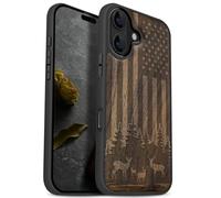 Carveit Custodia In Legno Compatibile MagSafe con iPhone 17 Custodia, Magnetico Case avec Antiurto con Protezione Per Apple 17 Cover (Noce-Scena di fauna selvatica patriottica)