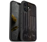 Carveit Custodia In Legno Compatibile MagSafe con iPhone 17 Custodia, Magnetico Case avec Antiurto con Protezione Per Apple 17 Cover (Legno nero-Scena di fauna selvatica patriottica)