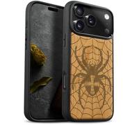 Carveit Custodia In Legno Compatibile MagSafe con iPhone 17 Pro Custodia, Magnetico Case avec Antiurto con Protezione Per Apple 17 Pro Cover (Ciliegia-Dominio di Ragnatele)