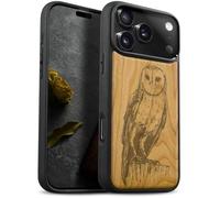 Carveit Custodia In Legno Compatibile MagSafe con iPhone 17 Pro Custodia, Magnetico Case avec Antiurto con Protezione Per Apple 17 Pro Cover (Ciliegia-Barn Owl)