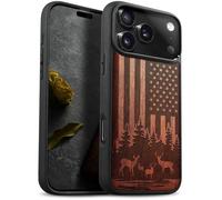 Carveit Custodia In Legno Compatibile MagSafe con iPhone 17 Pro Max Custodia, Magnetico Case avec Antiurto con Protezione Per Apple 17 Pro Max Cover (Rosea-Scena di fauna selvatica patriottica)