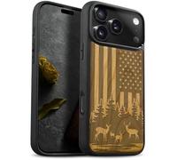 Carveit Custodia In Legno Compatibile MagSafe con iPhone 17 Pro Max Custodia, Magnetico Case avec Antiurto con Protezione Per Apple 17 Pro Max Cover (Ciliegia-Scena di fauna selvatica patriottica)