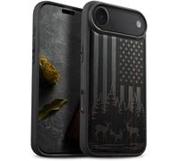 Carveit Custodia In Legno Compatibile MagSafe con iPhone Air Custodia, Magnetico Case avec Antiurto con Protezione Per Apple iPhone 17 Air Cover (Legno nero-Scena di fauna selvatica patriottica)