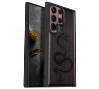 Carveit Custodia In Legno Per Galaxy S22 Ultra Cover, Custodia Slim Fit Anti-Shock TPU in Silicone Protezione Compatibile con Samsung S22 Ultra Custodia (Legno nero-Spirale della vipera)
