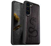Carveit Custodia In Legno Per Galaxy S23 Cover, Custodia Slim Fit Anti-Shock TPU in Silicone Protezione Compatibile con Samsung S23 Custodia (Legno nero-Spirale della vipera)