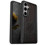 Carveit Custodia In Legno Per Galaxy S25 Cover, Custodia Slim Fit Anti-Shock TPU in Silicone Compatibile con Samsung S25 Custodia (Legno nero-Sussurro dell'abisso)