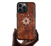 Carveit Custodia in Legno Per iPhone 14 Pro Max Cover avec magnetico Incisione in legno e intarsio di cozze Compatibile con 14 Pro Max MagSafe Custodia (Rosea Legno-Fiori di mandala)