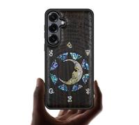 Carveit Custodia in Legno Per Samsung S25 Plus Cover avec Magnetico Incisione in legno e intarsio di cozze Compatibile MagSafe con Galaxy S25 Plus Custodia (Legno nero-Un Enigma Manoscritto)