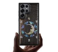 Carveit Custodia in Legno Per Samsung S25 Ultra Cover avec Magnetico Incisione in legno e intarsio di cozze Compatibile MagSafe con Galaxy S25 Ultra Custodia (Legno nero-Un Enigma Manoscritto)