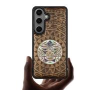 Carveit Custodia in Legno Per Samsung S26 Cover avec Magnetico Incisione in legno e intarsio di cozze Compatibile MagSafe con Galaxy S26 Custodia (Noce-Mandala Moko Maori)