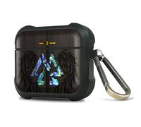 Carveit Custodia Incisione in legno e intarsio di cozze Compatibile con AirPods 3 Case, Cover in Antiurto per Airpod 3 Gen con titanio Moschettone (Legno nero-Wings of Valor Essence)