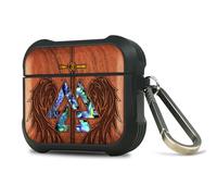 Carveit Custodia Incisione in legno e intarsio di cozze Compatibile con AirPods 3 Case, Cover in Antiurto per Airpod 3 Gen con titanio Moschettone (Rosea-Wings of Valor Essence)