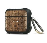 Carveit Custodia Incisione in legno e intarsio di cozze Compatibile con AirPods 3 Case, Cover per Airpod 3 Gen con titanio Moschettone (Noce-L'enigma di Medusa)