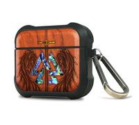 Carveit Custodia Incisione in legno e intarsio di cozze Compatibile con AirPods 4 (2024) Case, Cover in Antiurto per Airpods Pro 4a Gen con titanio Moschettone (Rosea-Wings of Valor Essence)