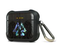Carveit Custodia Incisione in legno e intarsio di cozze Compatibile con AirPods 4 (2024) Case, Cover in Antiurto per Airpods Pro 4a Gen con titanio Moschettone (Legno nero-Wings of Valor Essence)