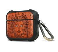 Carveit Custodia Incisione in legno e intarsio di cozze Compatibile con AirPods 4 (2024) Case, Cover per Airpods Pro 4a Gen con titanio Moschettone (Rosea-L'enigma di Medusa)