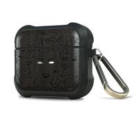 Carveit Custodia Incisione in legno e intarsio di cozze Compatibile con AirPods 4 (2024) Case, Cover per Airpods Pro 4a Gen con titanio Moschettone (Legno nero-L'enigma di Medusa)