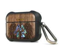 Carveit Custodia Incisione in legno e intarsio di cozze Compatibile con AirPods Pro 2/1 Case, Cover in Antiurto per Airpods Pro 2a/1a con titanio Moschettone (Noce-Wings of Valor Essence)
