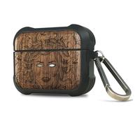Carveit Custodia Incisione in legno e intarsio di cozze Compatibile con AirPods Pro 2/1 Case, Cover per Airpods Pro 2a/1a con titanio Moschettone (Noce-L'enigma di Medusa)