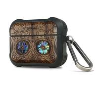 Carveit Custodia Incisione in legno e intarsio di cozze Compatibile con AirPods Pro 3 2025 Case, Cover per AirPods Pro 3 Gen con titanio Moschettone (Noce-Teschio di zucchero)