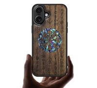 Carveit Custodia Magnetico per iPhone 17 Cover avec Custodia Incisione in legno e intarsio di cozze Compatibile MagSafe con 17 Case (Noce Legno-Echoes of Viking Lore)