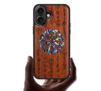 Carveit Custodia Magnetico per iPhone 17 Cover avec Custodia Incisione in legno e intarsio di cozze Compatibile MagSafe con 17 Case (Rosea Legno-Echoes of Viking Lore)