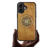 Carveit Custodia Magnetico per iPhone 17 Cover avec Custodia Incisione in legno e intarsio di cozze Compatibile MagSafe con 17 Case (Ciliegia Legno-Mystic Floral Harmony)