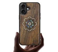 Carveit Custodia Magnetico per iPhone 17 Cover avec Custodia Incisione in legno e intarsio di cozze Compatibile MagSafe con 17 Case (Noce Legno-Mystic Floral Harmony)