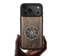 Carveit Custodia Magnetico per iPhone 17 Pro Cover avec Custodia Incisione in legno e intarsio di cozze Compatibile MagSafe con 17 Pro Case (Noce Legno-Mystic Floral Harmony)