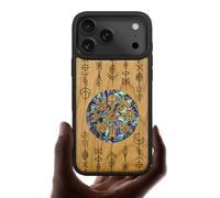 Carveit Custodia Magnetico per iPhone 17 Pro Cover avec Custodia Incisione in legno e intarsio di cozze Compatibile MagSafe con 17 Pro Case (Ciliegia Legno-Echoes of Viking Lore)