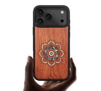 Carveit Custodia Magnetico per iPhone 17 Pro Max Cover avec Custodia Incisione in legno e intarsio di cozze Compatibile MagSafe con 17 Pro Max Case (Rosea Legno-Mystic Floral Harmony)