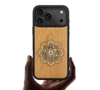 Carveit Custodia Magnetico per iPhone 17 Pro Max Cover avec Custodia Incisione in legno e intarsio di cozze Compatibile MagSafe con 17 Pro Max Case (Ciliegia Legno-Mystic Floral Harmony)