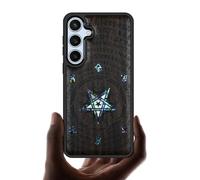 Carveit Custodia per Galaxy S24 FE Cover [Incisione in legno e intarsio di cozze] Capolavoro del design del legno Compatibile con Samsung S24 FE 5G Custodia (Legno nero-Sussurro dell'Abisso)