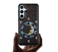 Carveit Custodia per Galaxy S24 FE Cover [Incisione in legno e intarsio di cozze] Design del legno Compatibile con Samsung S24 FE 5G Custodia (Legno nero-Un Enigma Manoscritto)