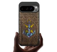 Carveit Custodia Per Google Pixel 10 Pro XL Cover avec Magnetico Incisione in legno e intarsio di cozze Compatibile MagSafe con Pixel 10 Pro XL Custodia (Noce-Ensemble nautico in mezzo)