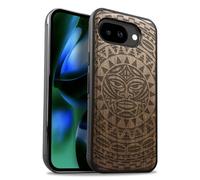 Carveit Custodia per Google Pixel 10a Cover avec magnetico [Legno e Telaio in TPU] Case Antiurto Compatibile MagSafe con Pixel 10a Custodia (Noce-Maori Moko Mandala)