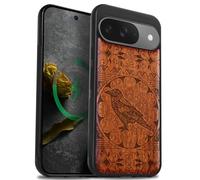 Carveit Custodia per Google Pixel 9 Cover avec magnetico [Legno e Telaio in TPU] Case Antiurto Compatibile MagSafe con Pixel 9 Custodia (Rosea-Il corvo Zentangle)