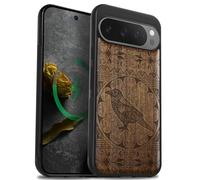 Carveit Custodia per Google Pixel 9 Pro Cover avec magnetico [Legno e Telaio in TPU] Case Antiurto Compatibile MagSafe con Pixel 9 Pro Custodia (Noce-Il corvo Zentangle)