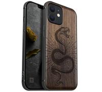 Carveit Custodia per iPhone 12 mini Cover avec magnetico [Legno e Telaio in TPU] Case Antiurto Compatibile MagSafe con 12 mini Custodia (Noce-Spirale della vipera)