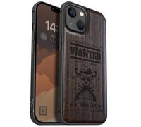 Carveit Custodia per iPhone 13 Cover magnetico [Legno e Telaio in TPU] Case Antiurto Compatibile MagSafe con 13 Custodia (Legno nero-Teschio Fuorilegge Ricercato)