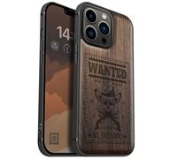 Carveit Custodia per iPhone 13 Pro Cover magnetico [Legno e Telaio in TPU] Case Antiurto Compatibile MagSafe con 13 Pro Custodia (Noce-Teschio Fuorilegge Ricercato)